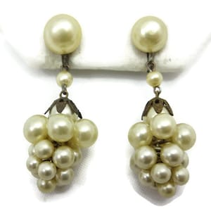 Champagne Pearl Earrings - Clusters, Screwback, Bridal, Wedding, Faux Pearl Costume Jewelry Vintage Earrings for Women