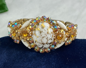 Juliana Rhinestone Clamper Bangle Bracelet - 1960s Costume Jewelry Bracelets for Women, Vintage