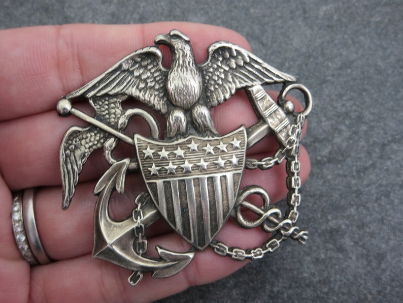 Silver Eagle Military Brooch WWII Nurse Cadet Corps Sterling Silver Hat Badge Blackinton US Public Health Service