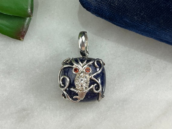 Sterling Silver Owl Necklace Pendant - Lapis & CZ… - image 9