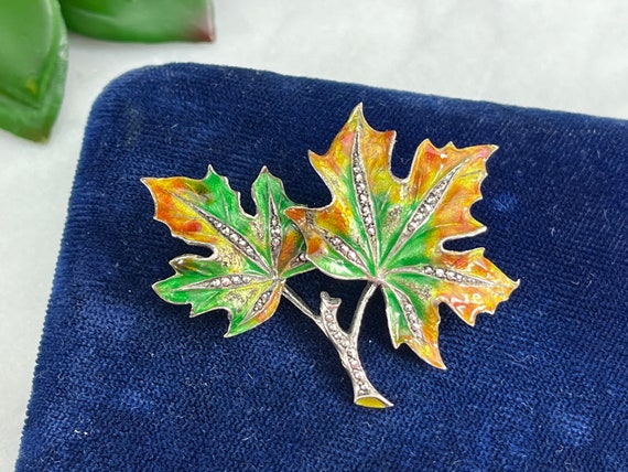 Enamel on Sterling Silver Maple Leaf Brooch - Mar… - image 7
