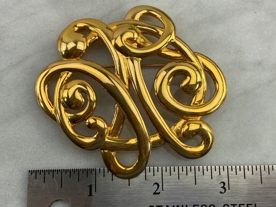 Gold Knot Brooch - Vintage 1980s Costume Jewelry - image 3