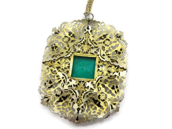 Green Glass Necklace - Lavalier, Czech Glass Jewe… - image 3