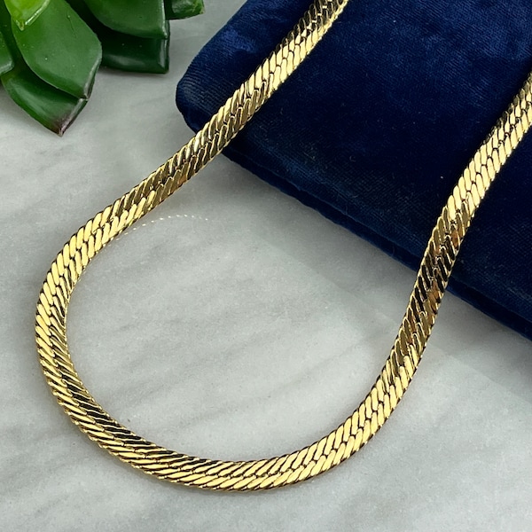 Givenchy Jewelry Long Herringbone Gold Tone Chain Necklace - 1980s 1990s Designer Costume Jewelry