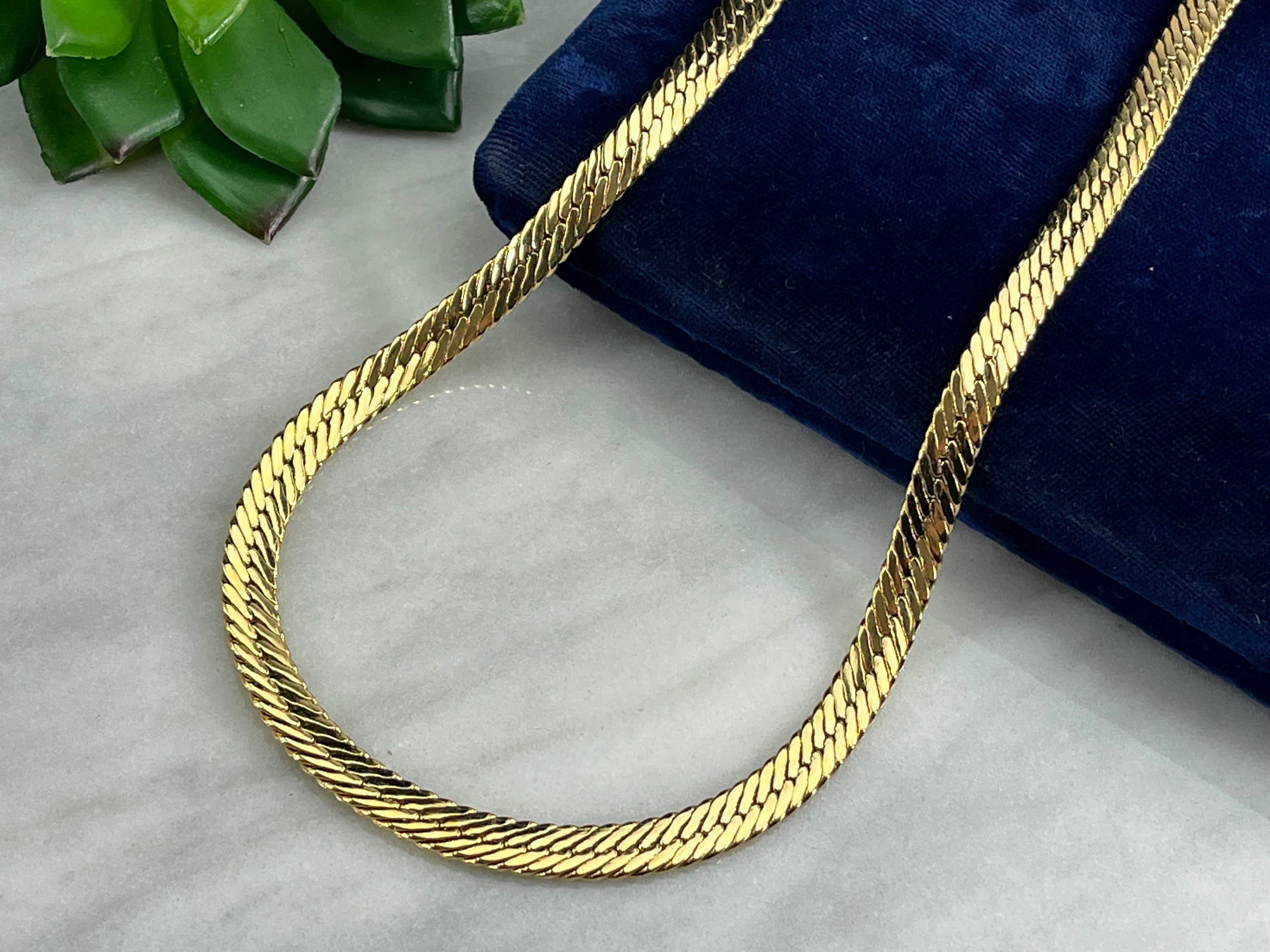 Givenchy Jewelry Long Herringbone Gold Tone Chain Necklace - 1980s 1990s Designer Costume Jewelry