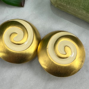 Large Gold and Cream Clip Earrings - Vintage Costume Jewelry, Vintage Earrings for Women