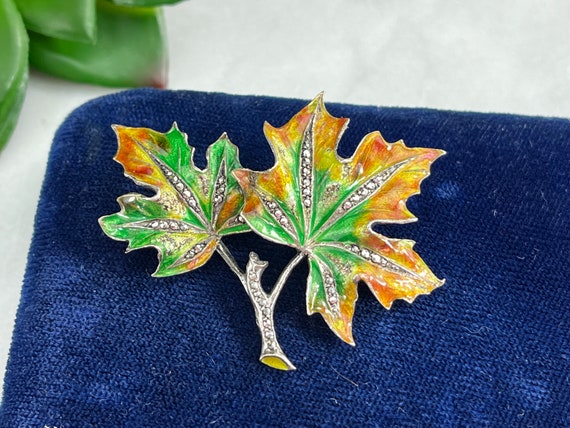 Enamel on Sterling Silver Maple Leaf Brooch - Mar… - image 5