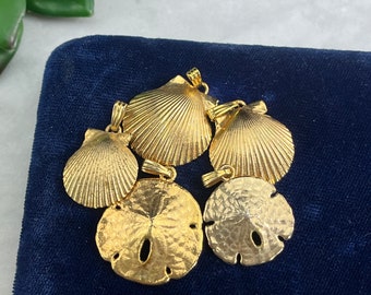 Vintage Gold Tone Shell and Sand Dollar Necklace Pendan Lot
