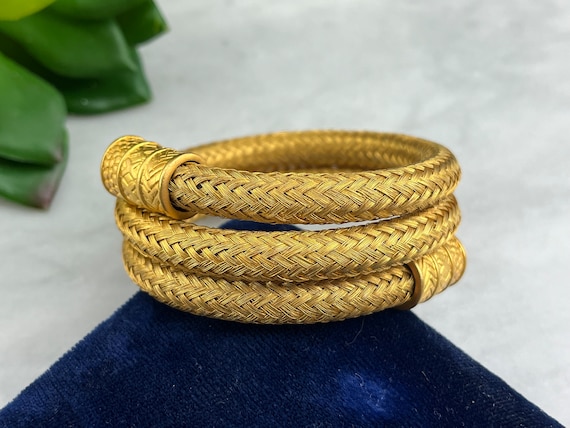 Matte Gold Tone Coiled Bracelet - Vintage Wrap Br… - image 1