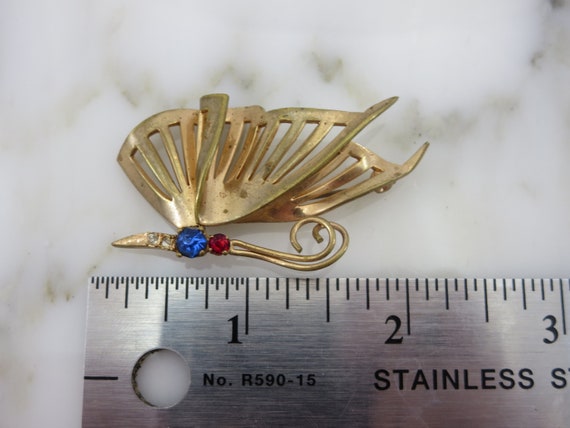 Rhinestone Brooch - Gold Tone Butterfly Brooch, R… - image 7