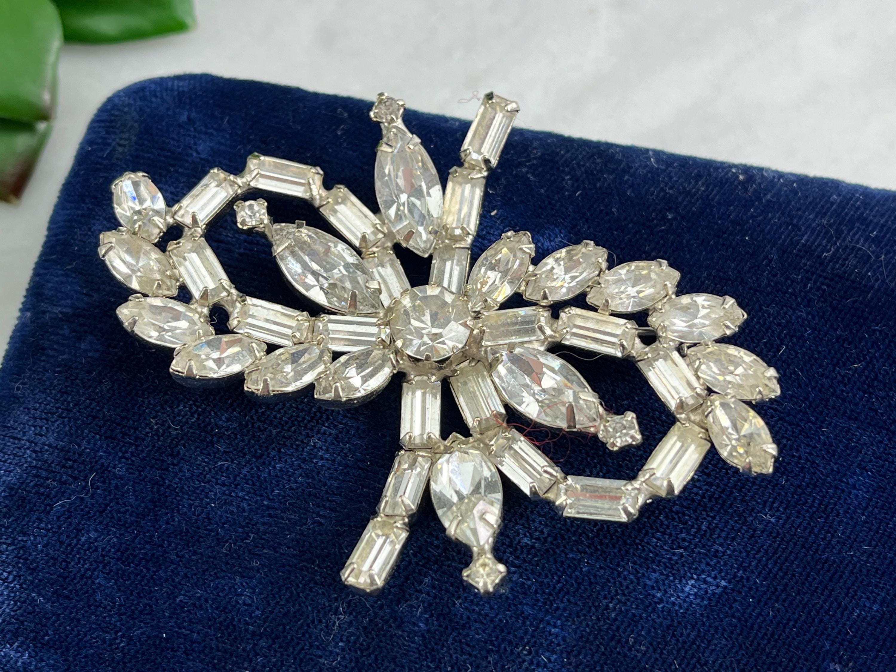 日本最大の Bow Rhinestone Clear Vintage Brooch Jewelry Costume 1950s - その他