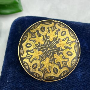 Vintage Damascene Brooch - Gold Inlaid Steel, Costume Jewelry, Toledo