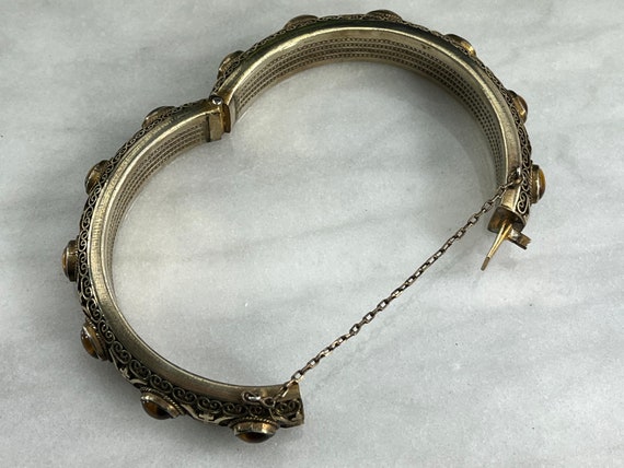 Chinese Tiger Eye Bracelet - Vintage Filigree, Si… - image 4