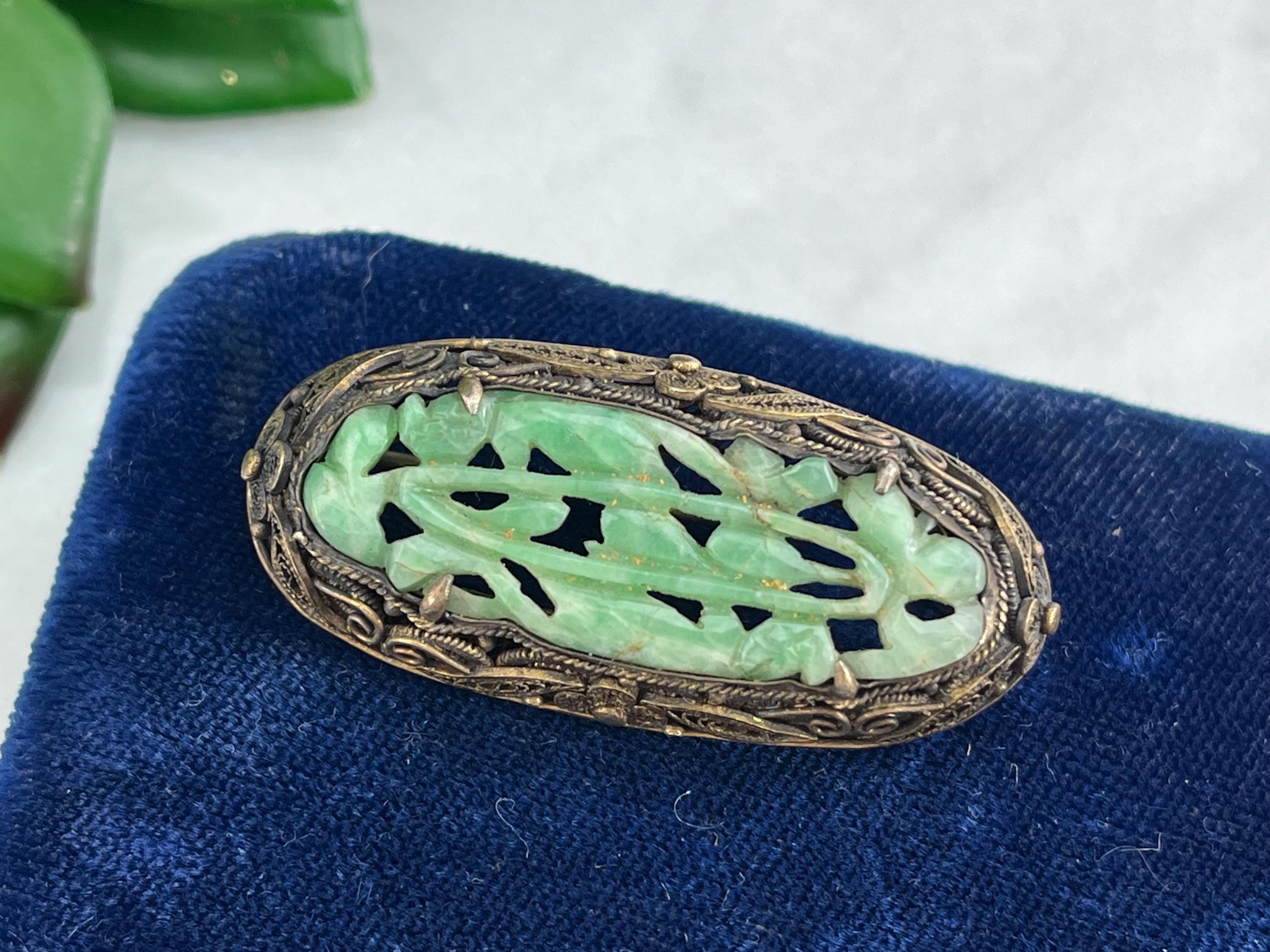 Gold Filigree Brooch With Green Stones - Etsy