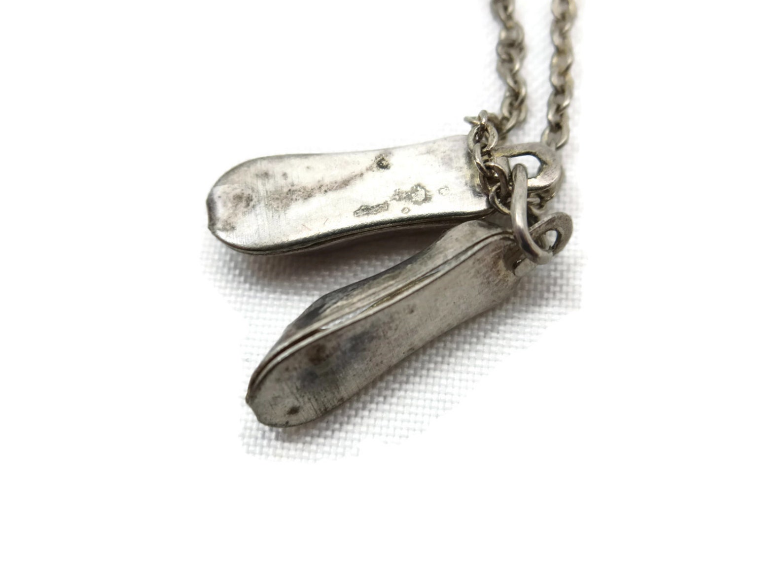 silver ballet slippers necklace pendant - costume jewelry, ballerina charm