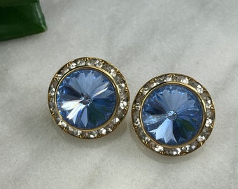 Costume Jewelry Rhinestone Earrings - Large Jewelry Statement Earrings, Gold Tone with Ice Blue Rivoli Rhinestones