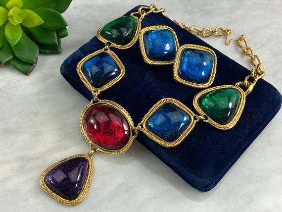 KJL Kenneth Jay Lane Blue Cabochon Clip On Earrin… - image 6