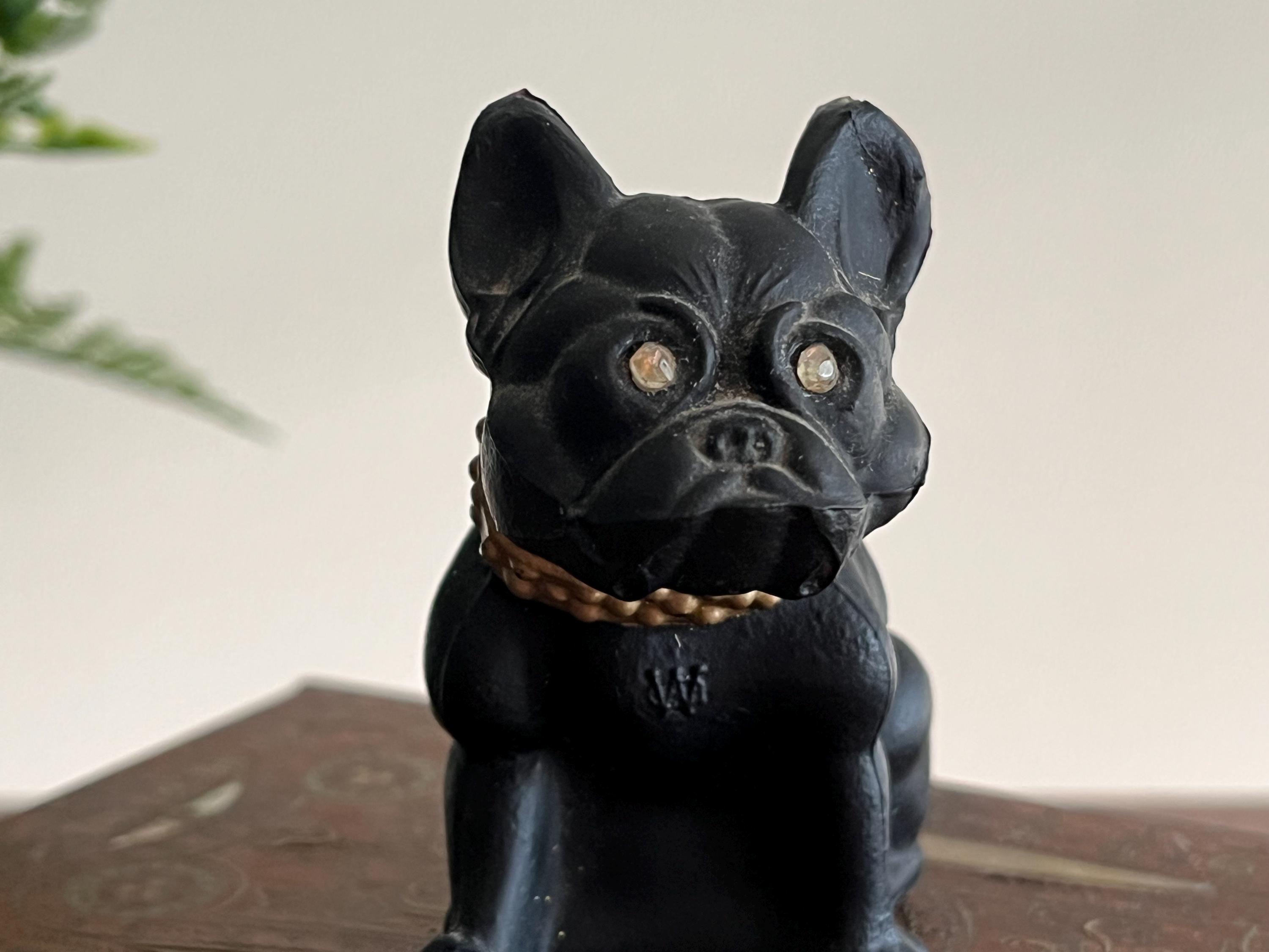 Vintage Westmoreland Frosted Black Glass French Bulldog Figurine