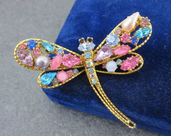 Bisutería Broche de libélula vintage - Gemas de cristal y diamantes de imitación, regalo para mujer, oro azul rosa