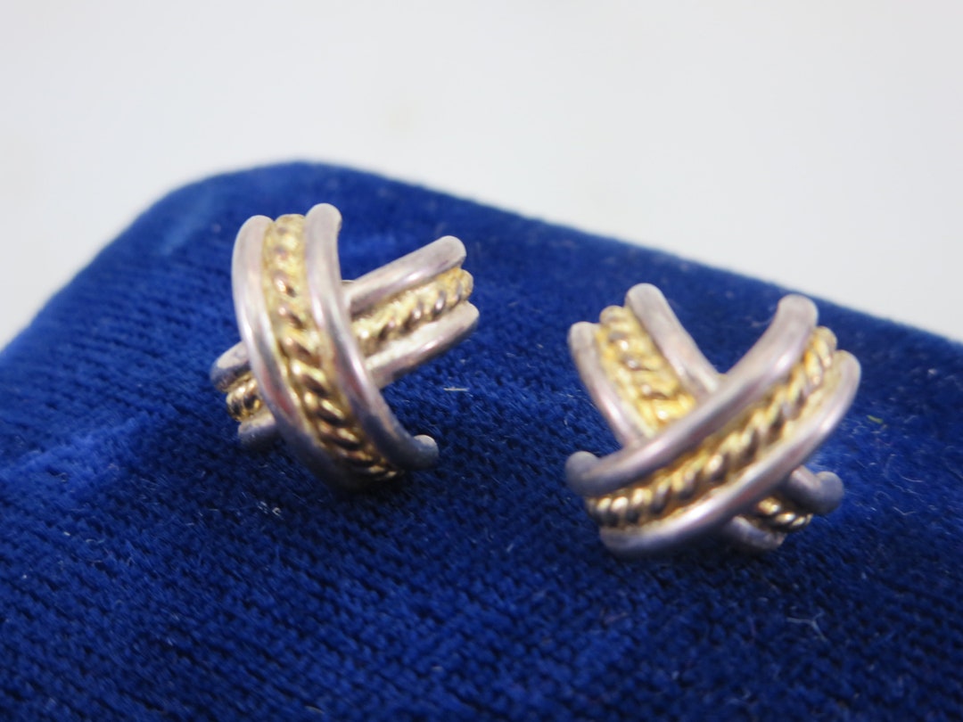 Silver and Gold X Earrings Sterling Silver Pierced X Kisses Etsy