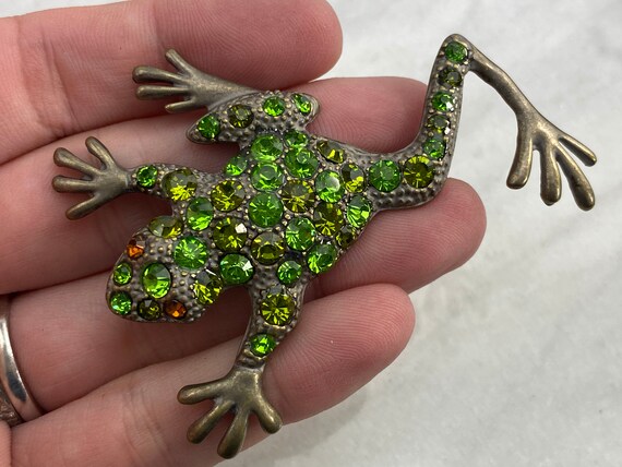 Vintage Rhinestone Frog Brooch or Pendant - Figur… - image 3