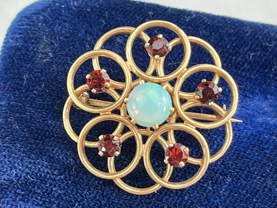 Opal and Garnet Brooch - 10k Gold Estate Fine Jew… - image 1