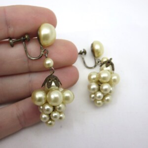 Champagne Pearl Earrings Clusters, Screwback, Bridal, Wedding, Faux Pearl Costume Jewelry Vintage Earrings for Women image 3