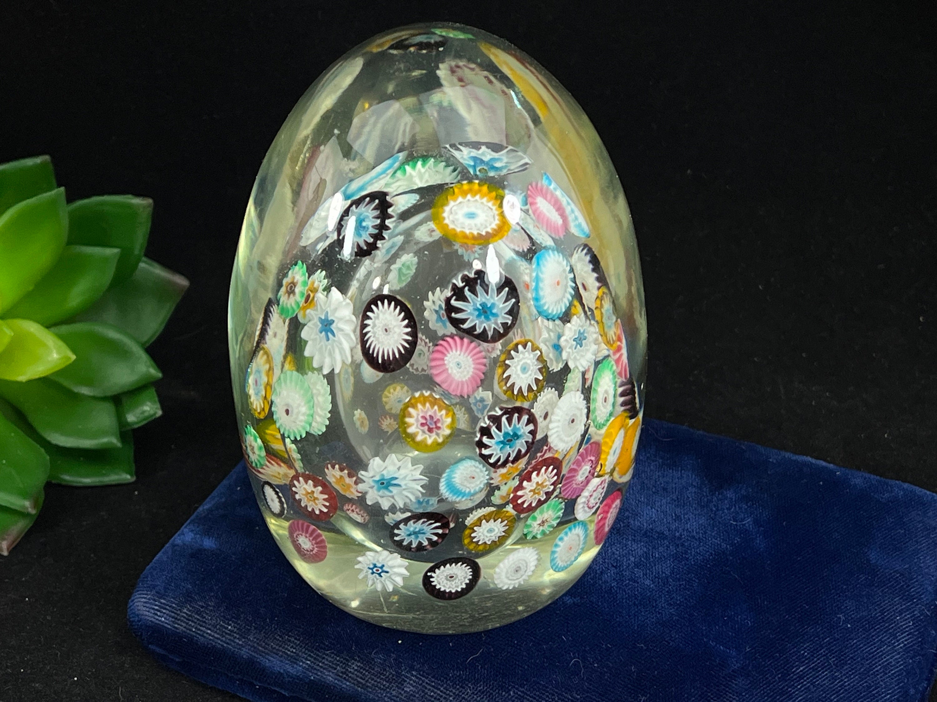 Vintage Murano Art Glass Egg Shaped Paperweight - Colorful