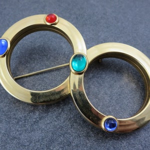 Costume Jewelry Brooch - Gold Tone, Glass Gem Cabochons, Figure 8 Infinity