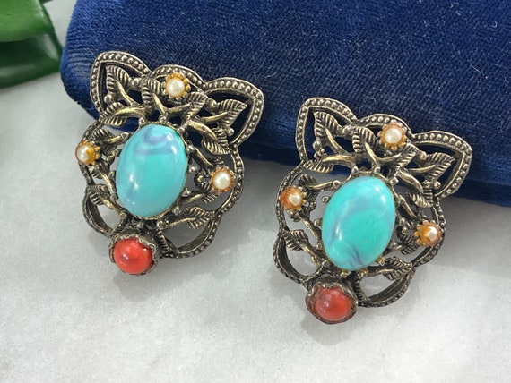 Large Costume Jewelry Earrings - Faux Turquoise - image 8