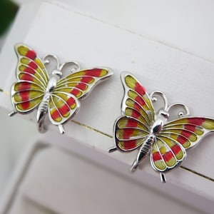 Sterling Silver Butterfly Earrings - Screwbacks, Yellow and Red, Beau Sterling Earrings for Women