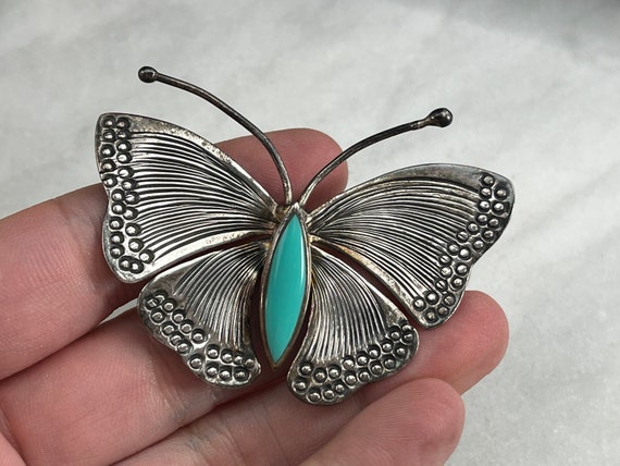 Sterling Silver and Faux Turquoise Butterfly Neck… - image 4