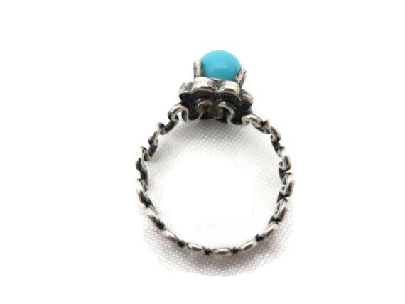 Sterling Silver Turquoise Ring - Wavy Band Turquo… - image 3