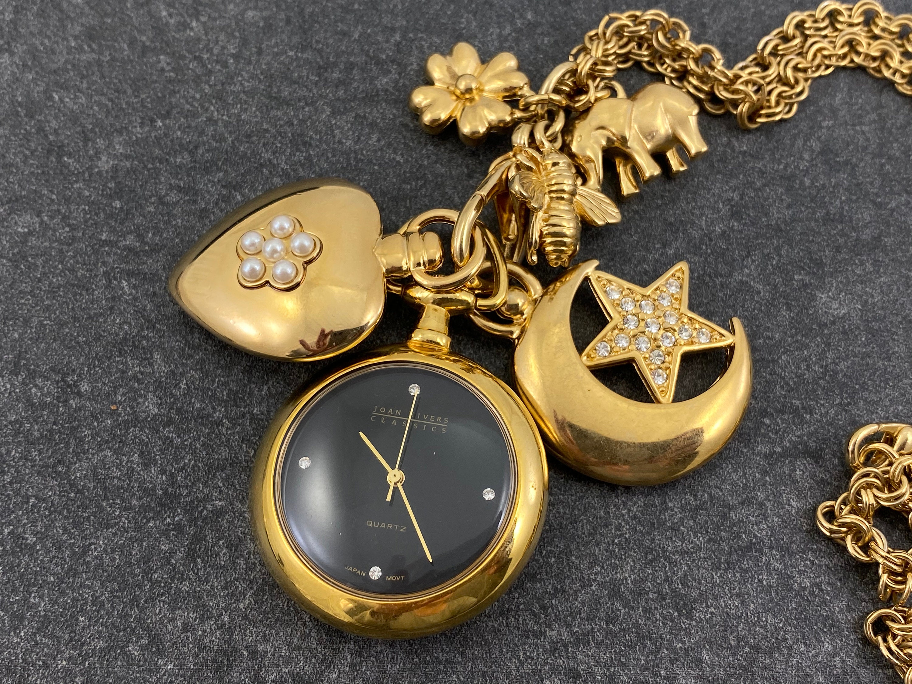 Vintage Joan Rivers Watch Necklace With Interchangeable Charms