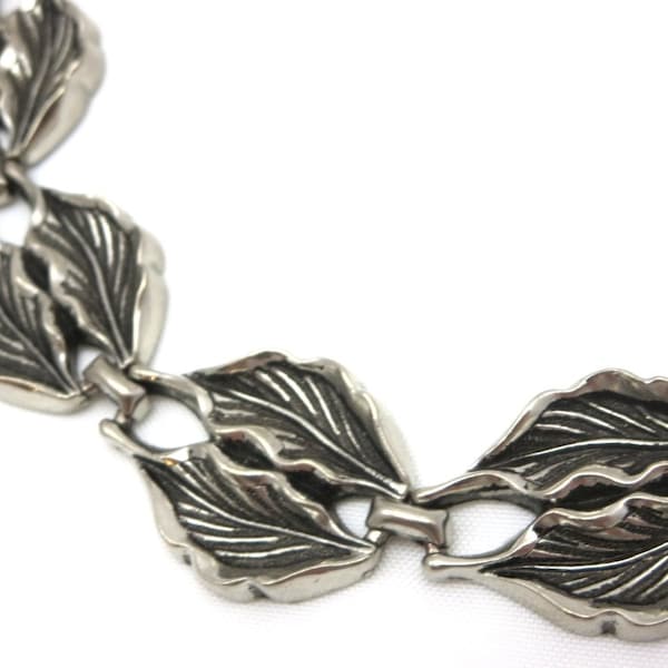 Silver Leaf Necklace - Short Collar Length Costume Jewelry