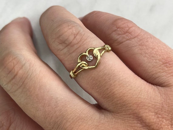 10k Gold Diamond Heart Ring - Vintage Rings for W… - image 8