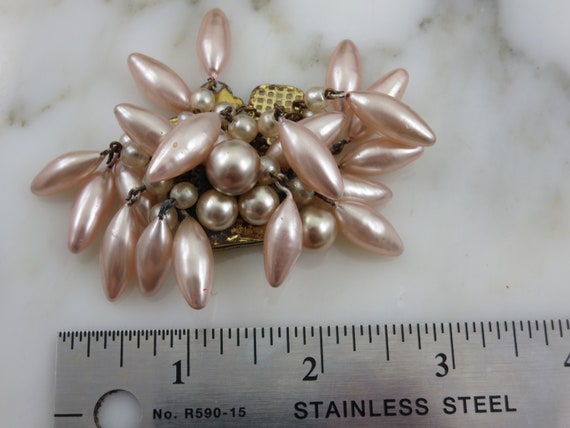 Vintage Pink Faux Pearl Beaded Dress Clip - 1930s - image 6