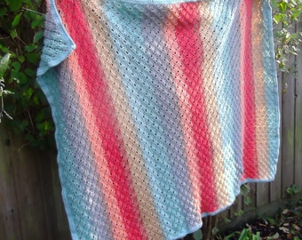 Striped Lacy Crochet Blanket/Throw