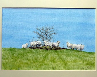 Moutons mythiques - Peinture originale à l’aquarelle