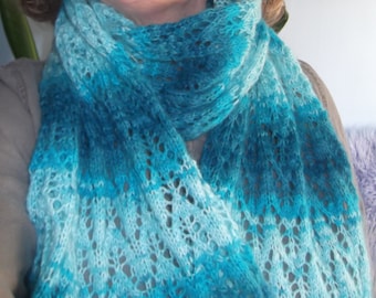 Handknit Turquoise Lace Scarf