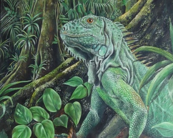 Original Oil Painting - Iguana