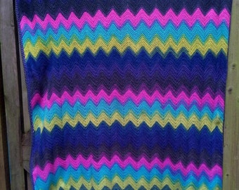 Bright Crocheted Zigzag Throw/Blanket