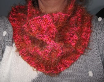 Azalea PInk Fluffy Hand Knitted Cowl