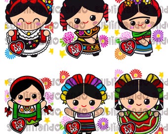 Regionale mexikanische Puppen, Rag, typische Kleider, Adelitas Huichol, sofortiger Download, Nationalfeiertage, PNG, PDF, SVG, 10 Designs