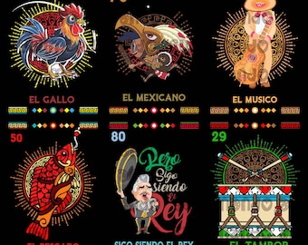 Mexikanische Lotterie Neue handgefertigte VOL2-Designs DTF-Sublimation PNG Sofortiger Download 34 Designs Huichol Azteken-Buntglasvorlagen