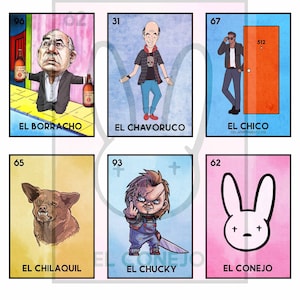 Die neuen mexikanischen Loteria-lustigen, lustigen Parodien für Erwachsene. Sofortiger Download, 63 Karten