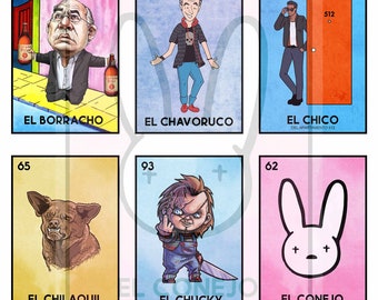 Die neuen mexikanischen Loteria-lustigen, lustigen Parodien für Erwachsene. Sofortiger Download, 63 Karten