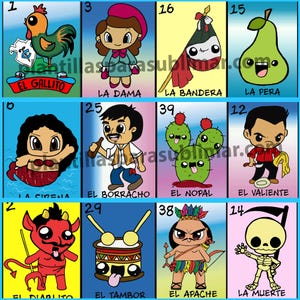 Loterie mexicaine animée + Loterie classique, 108 designs Excellente qualité Téléchargement instantané Caricature Cartoon Funny