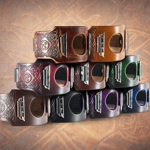 Keltische knoop Triskel - handgemaakte Apple Watch-manchet Samsung iWatch Smart Band massief volnerf Italiaans leer vadercadeau ultra-tooled reliëf