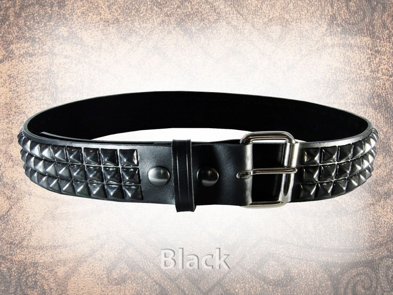 Handmade Studded Leather Belt Wide Pyramid Stud 1.75 Handcrafted Solid Full Grain Italian Leather Belt Punk Biker Steel Brass Black image 2